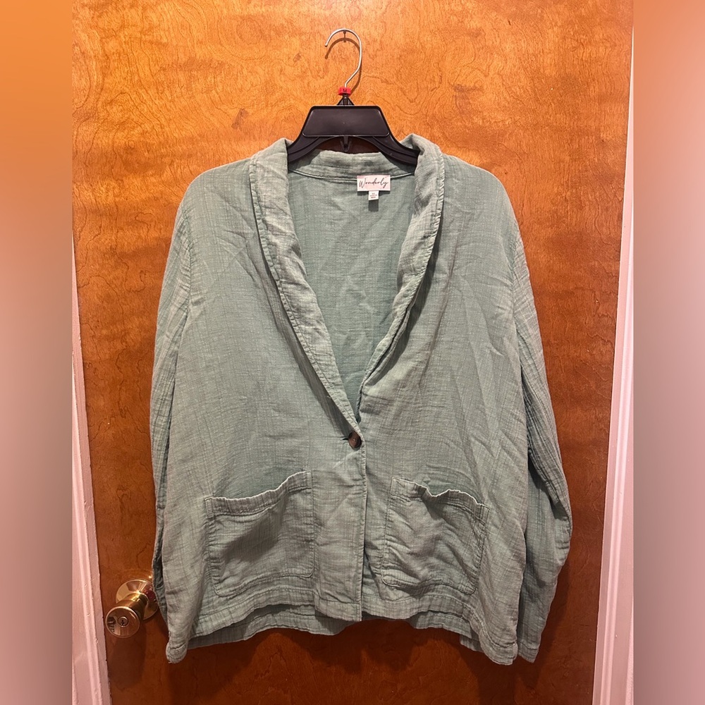 Wonderfly green button up lightweight jacket with pockets size XL